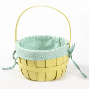 yellow basket with fabric insert prop rental