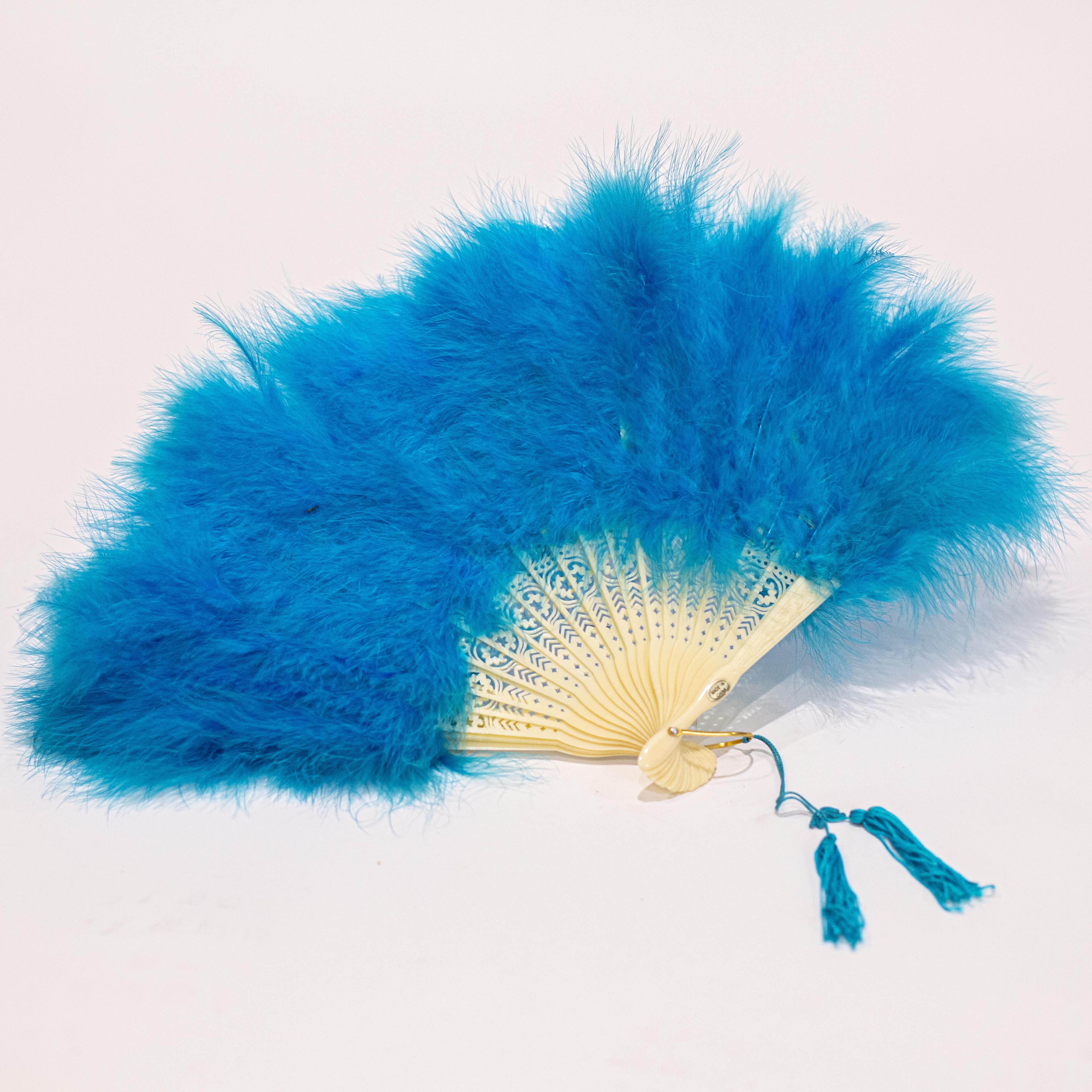Blue Feather Folding Fan for rent | My Prop Boutique