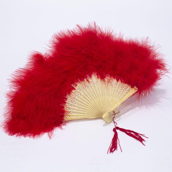 red feather folding fan
